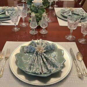 Set of TWO NEW Godinger Green Lotus Succulent Shaped Dinner Plates (SET A)